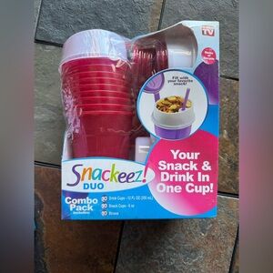 NWT Snackeez! Duo Snack & Drink Cup Combo Pack - Purple - As Seen On TV